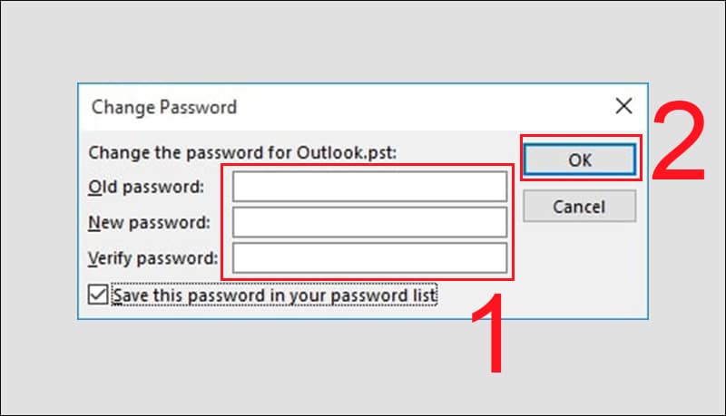 Nhập mật khẩu cũ và đặt mật mã mới sau đó bấm OK