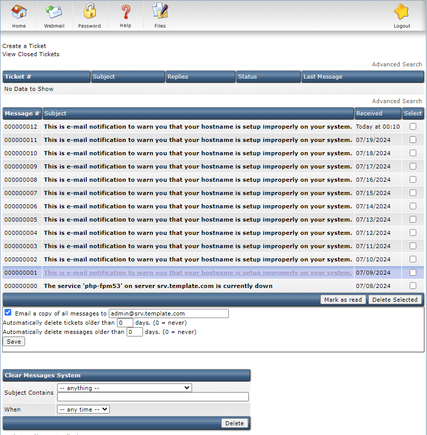 Hướng dẫn xóa Messages System trên DirectAdmin